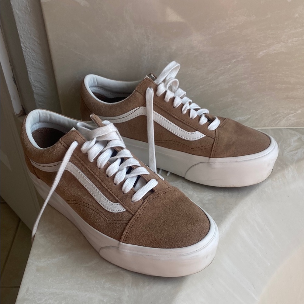 Vans Tan and White Suede Sneakers